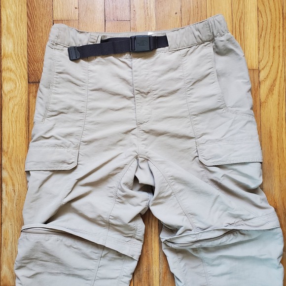 North face men's nylon zip off khaki cargo hiking pants shorts with belt sz S - Picture 2 of 12